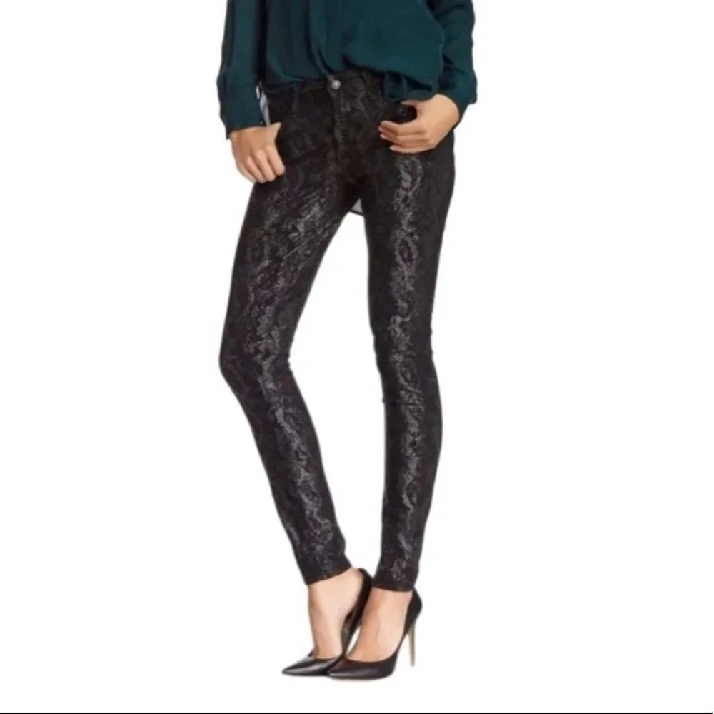 7 For All Mankind Gwenevere Ankle soft black Snake print skinny‎ jeans
